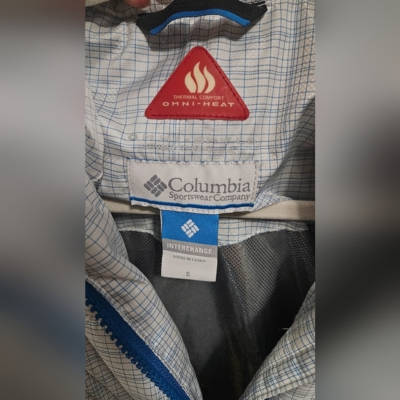 COLUMBIA Omni heat Powder lite full zip jacket. Blue/white plaid. Size Small - Picture 7 of 16
